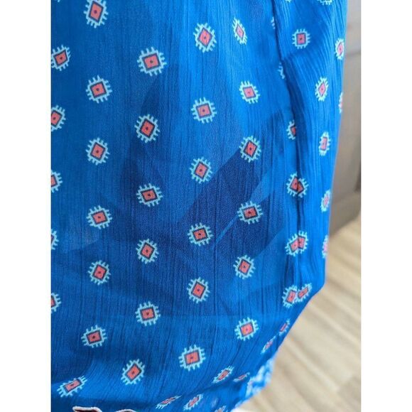 Hollister Women's Floral Boho V Neck Ruffled Short Sleeve Top Bright Blue XS New - Picture 5 of 13